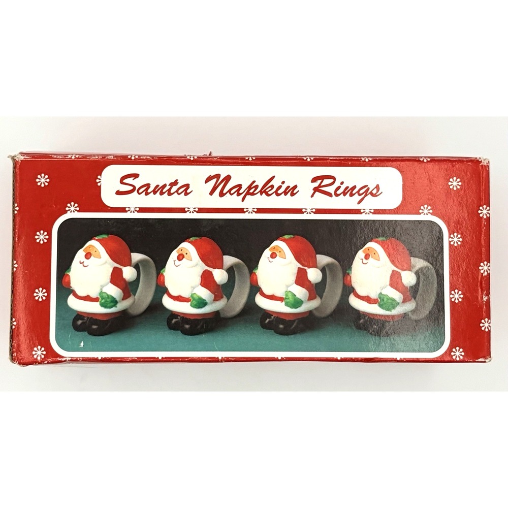 Santa Claus Christmas Holiday Jolly Ceramic Napkin Rings Set of 4 Table Decor